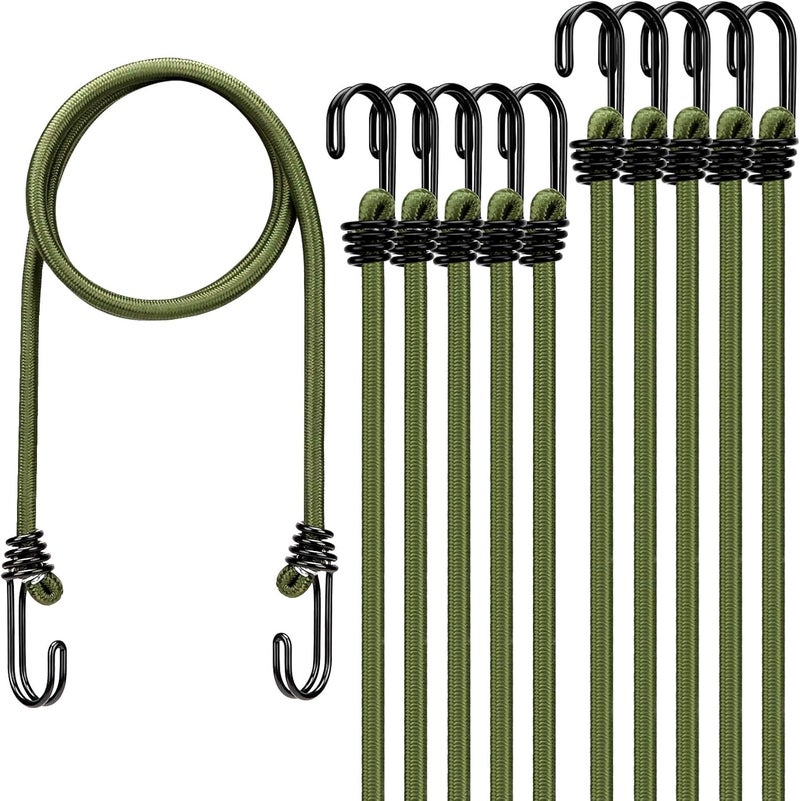 ELEAD 40" Green Bungee Cords with Hooks: 10 Pcs Bungee Cords Heavy Duty Outdoor, Bungie Cord Bundle Assortment with Metal Hook, Bungee Straps for Kayaking, Camping, Garage Storage - Image 1